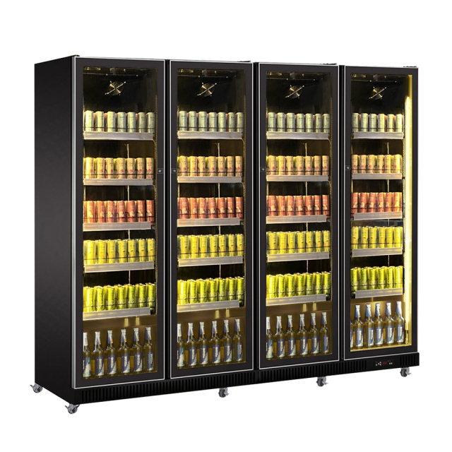 Commercial Four-Door Full Glass Display Cooler with Adjustable Shelves