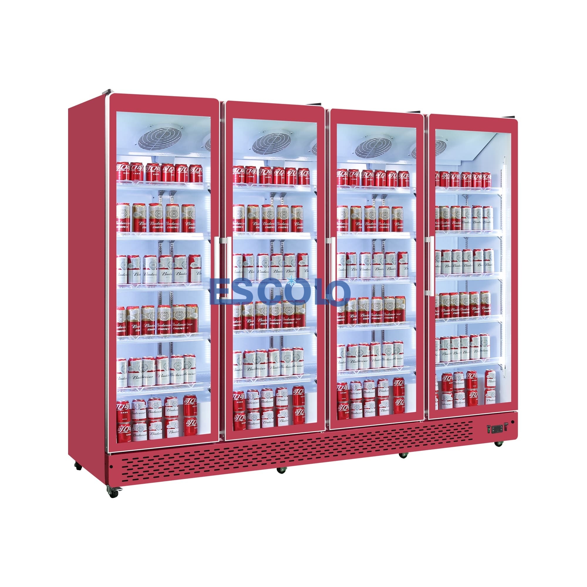 Commercial Four-Door Full Glass Display Cooler with Adjustable Shelves