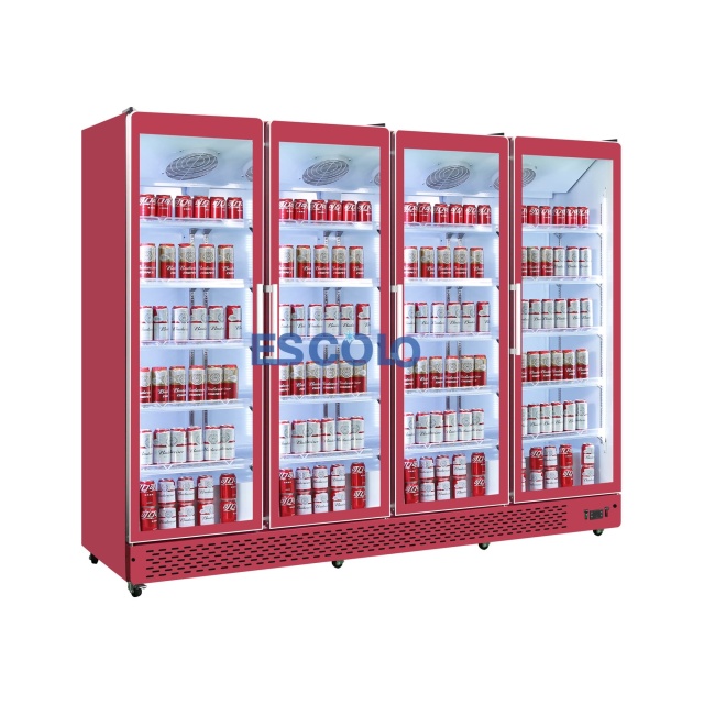 Commercial Four-Door Full Glass Display Cooler with Adjustable Shelves