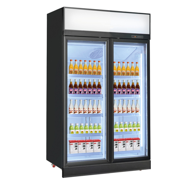 High-Capacity Two-Door Display Fridge for Retail and Supermarkets