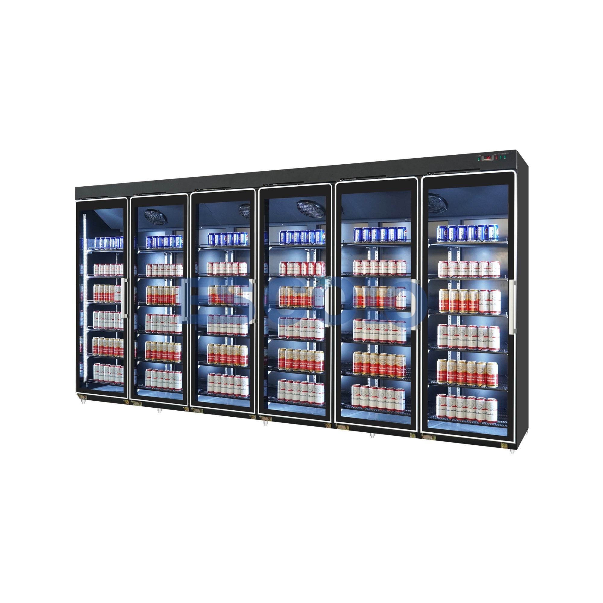 Six Full Glass Door Beverage Display Cooler Perfect for Supermarket High Volume Storage