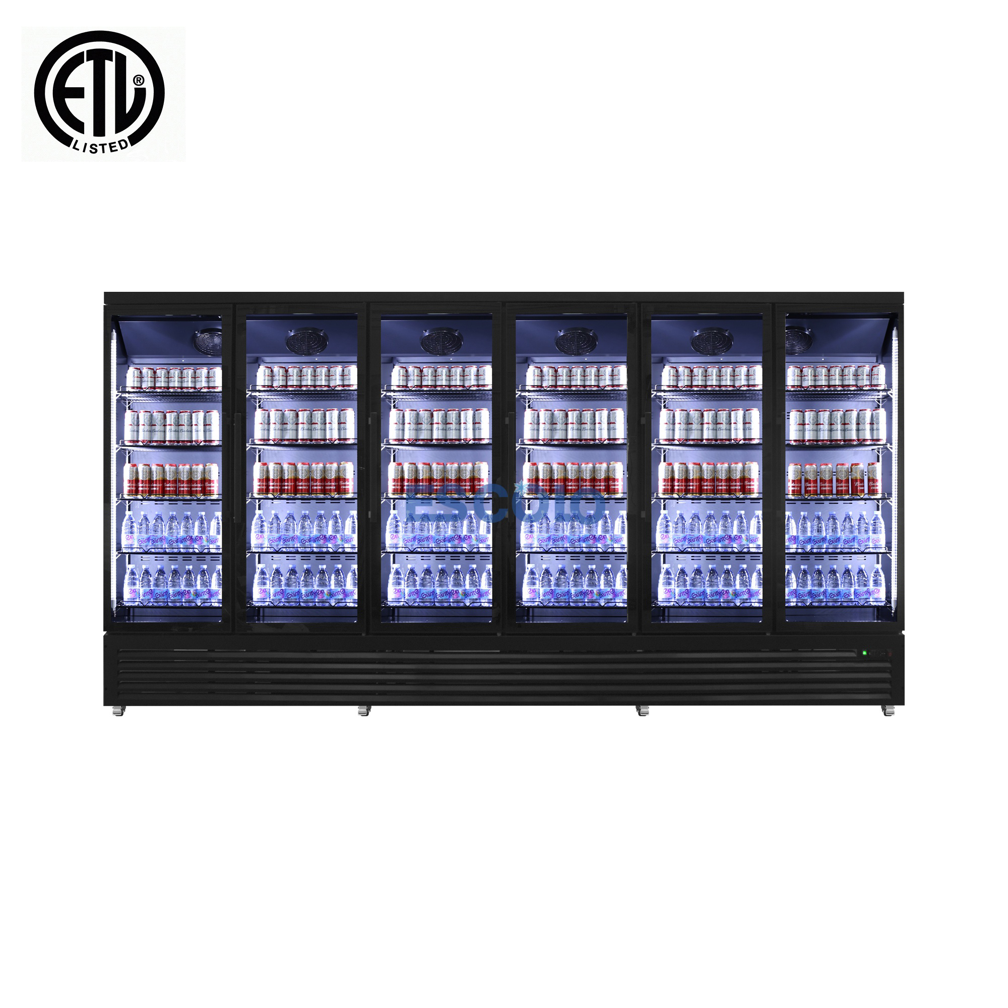 Six Temper Glass Door Supermarket Refrigerator with Large Capacity for Beverage Cooler