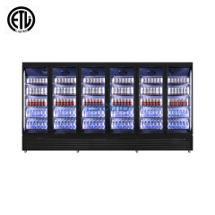Six Temper Glass Door Supermarket Refrigerator with Large Capacity for Beverage Cooler