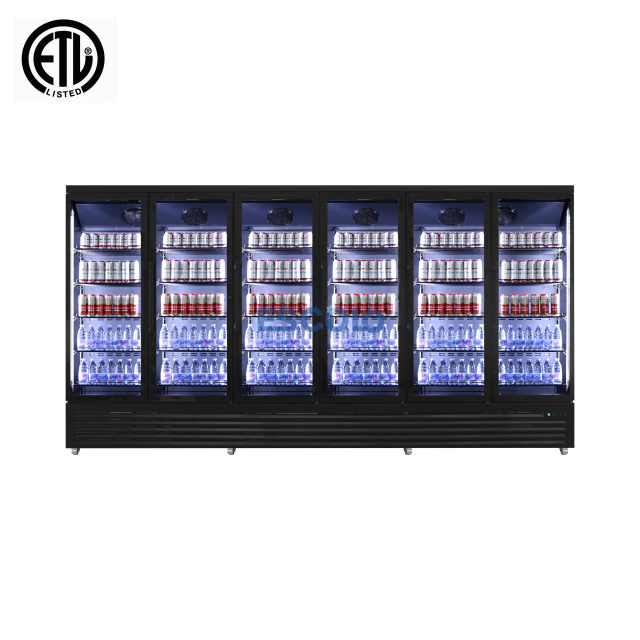 Six Temper Glass Door Supermarket Refrigerator with Large Capacity for Beverage Cooler