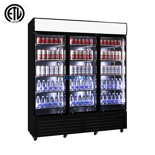 Three Glass Door Beverage Cooler with Fan Cooling and Digital Temperature Control for Supermarket Use