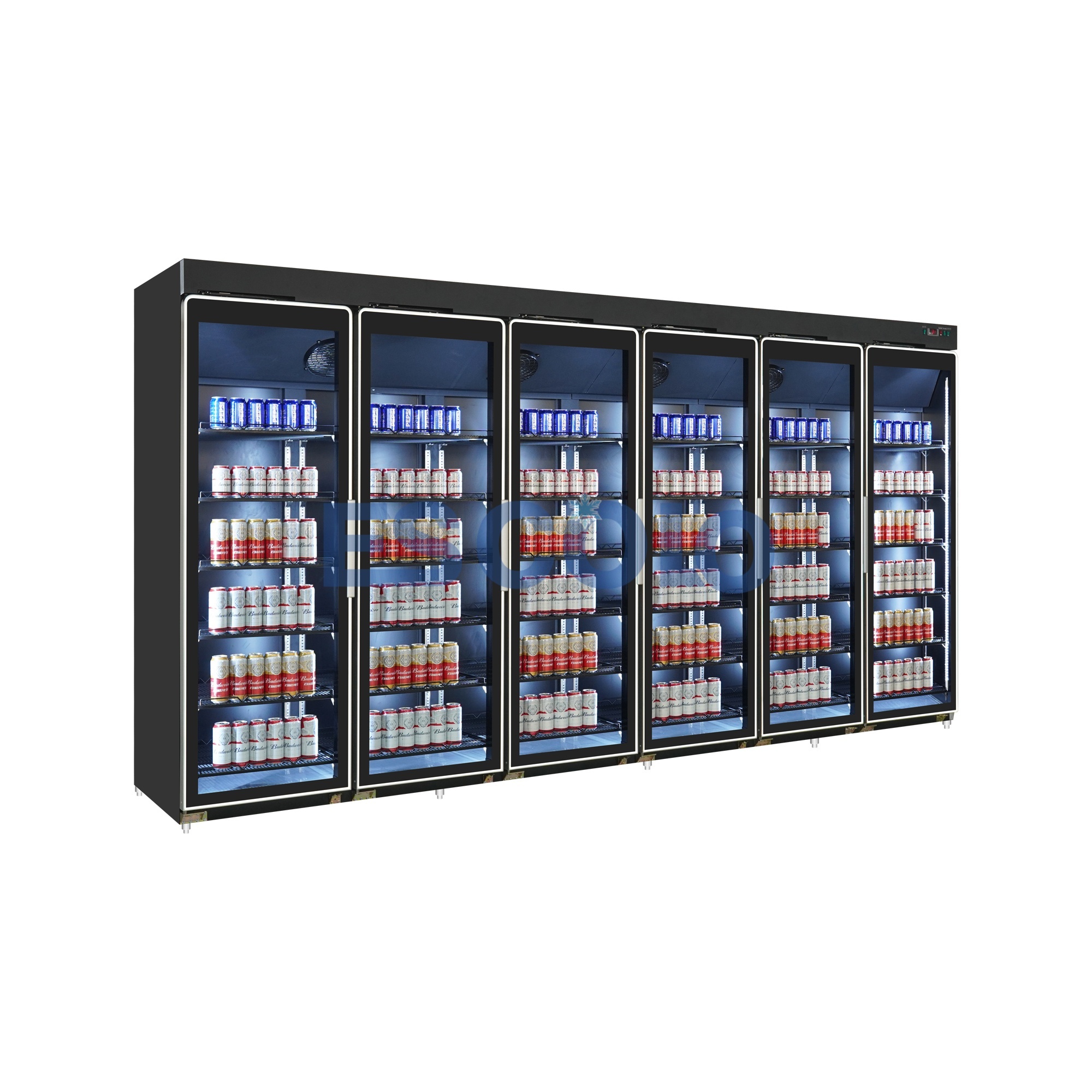 Six Full Glass Door Beverage Display Cooler Perfect for Supermarket High Volume Storage