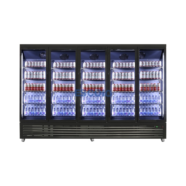 Commercial Five Glass Door Supermarket Refrigerator with Heavy Duty Shelves For Beverage Display