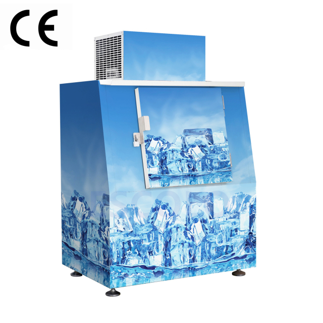Commercial Slanted-Door Ice Storage Freezer for High-Capacity Outdoor Use