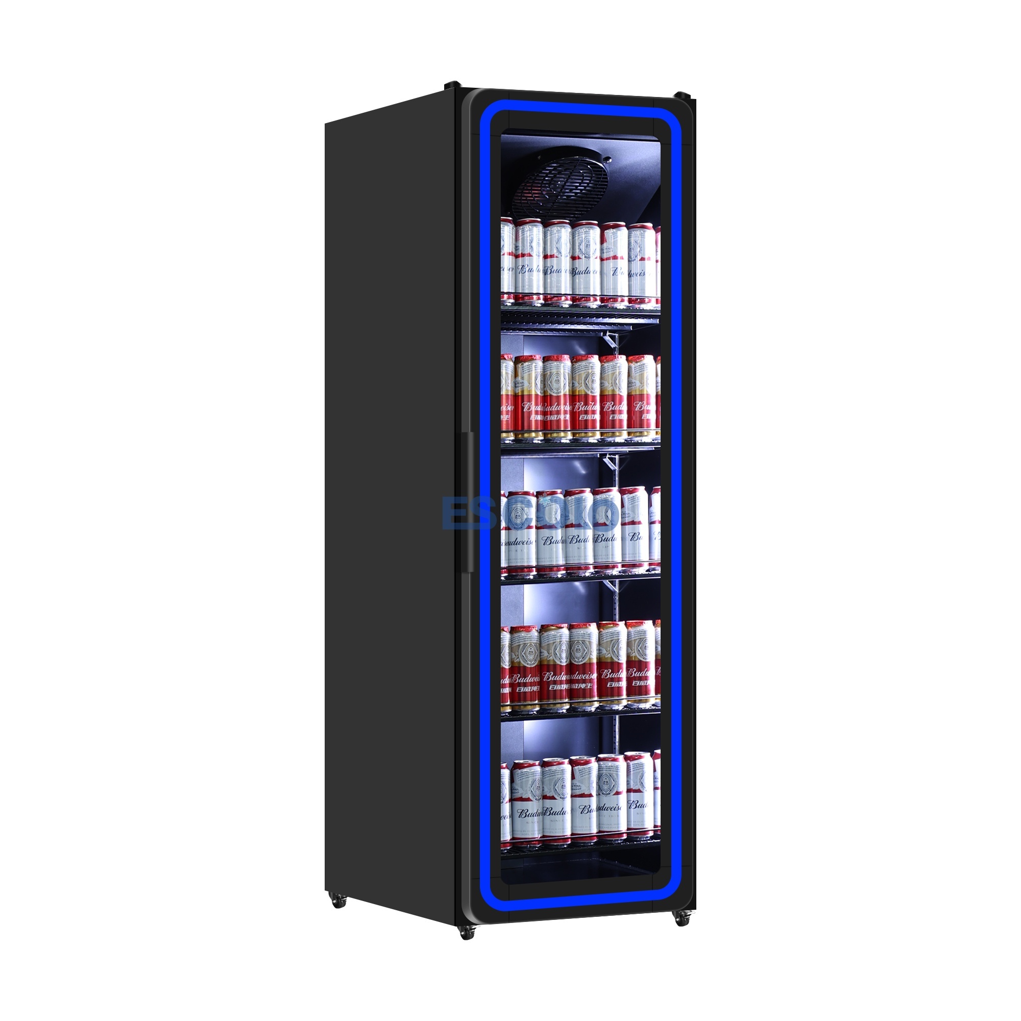 387L Single Full Glass Door Curved-Corner Display Cooler with Illuminated Frame