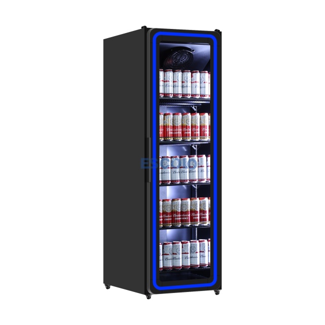 387L Single Full Glass Door Curved-Corner Display Cooler with Illuminated Frame