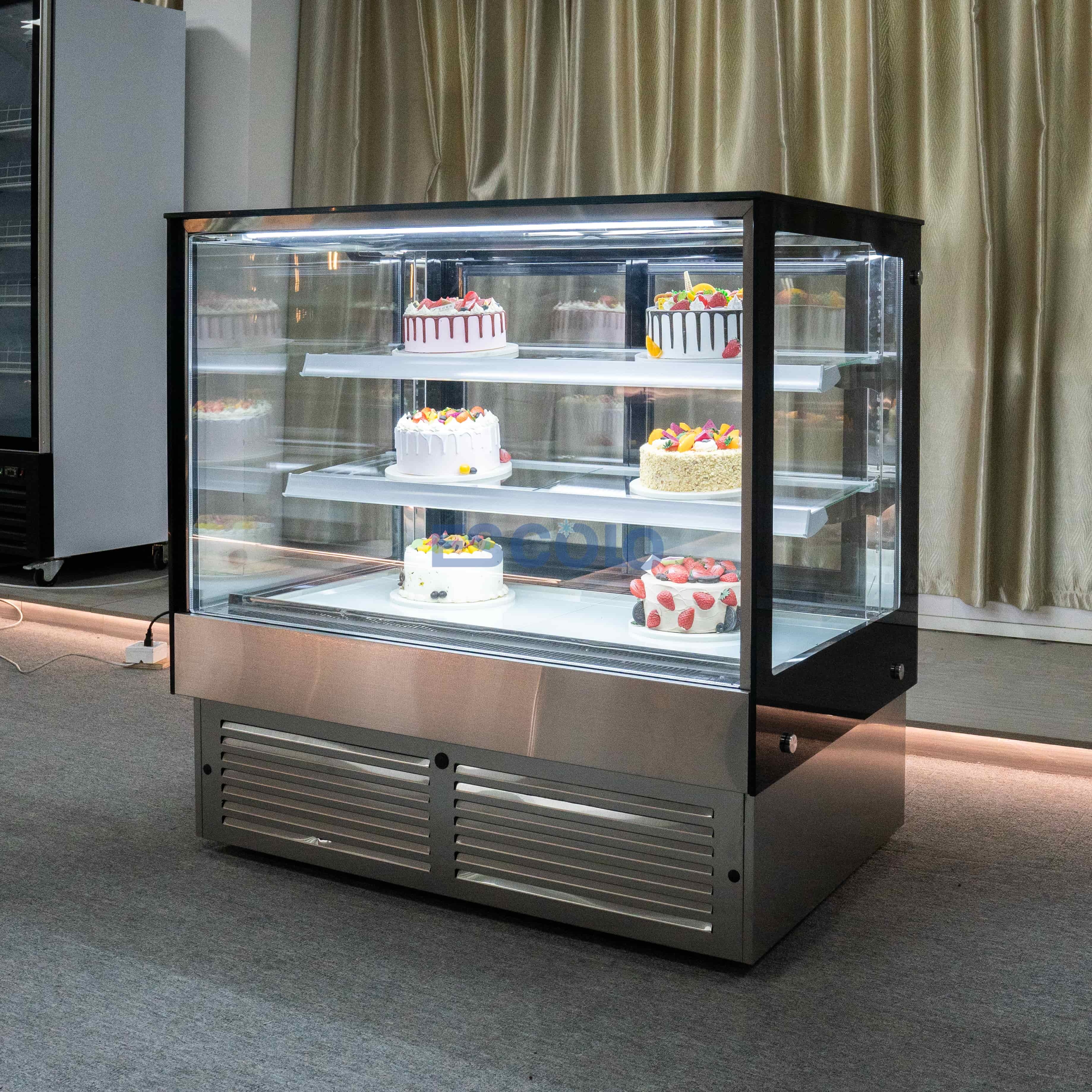 Right Angle Glass Front Cake Showcase with Adjustable Temper Glass Shelves Clear for Cake Showcase