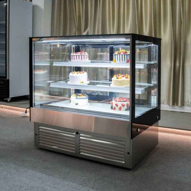 Right Angle Glass Front Cake Showcase with Adjustable Temper Glass Shelves Clear for Cake Showcase