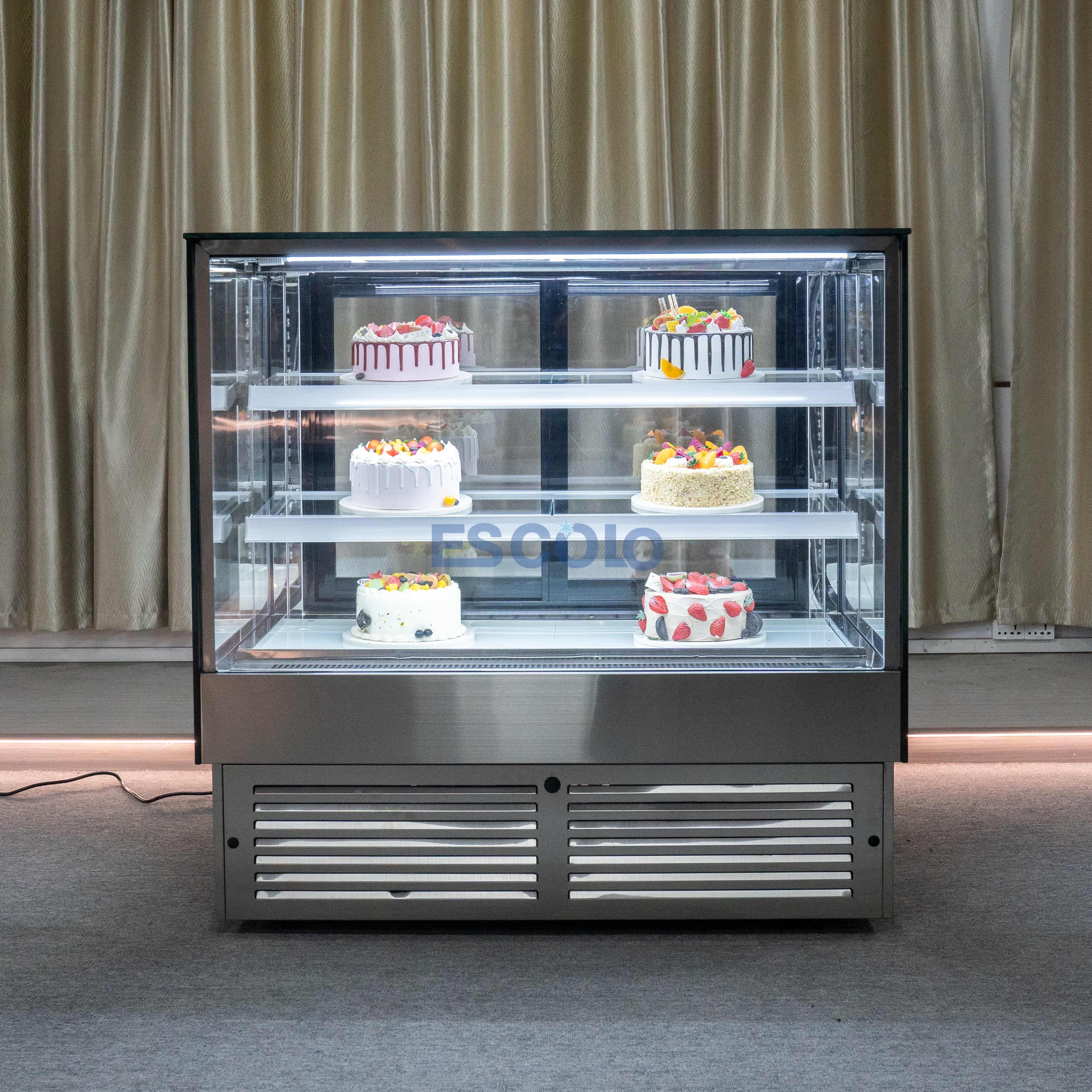 Right Angle Glass Front Cake Showcase with Adjustable Temper Glass Shelves Clear for Cake Showcase