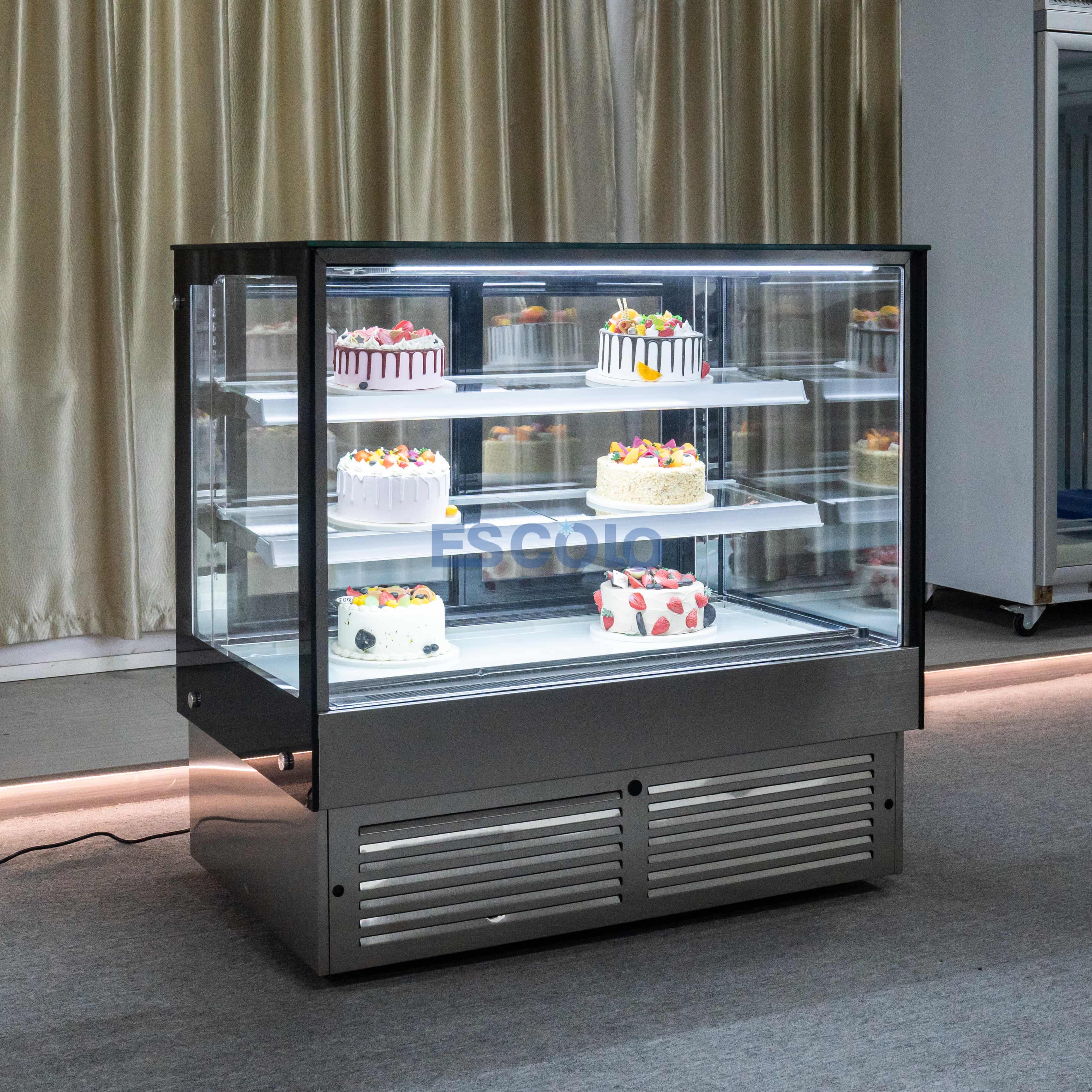 Right Angle Glass Front Cake Showcase with Adjustable Temper Glass Shelves Clear for Cake Showcase
