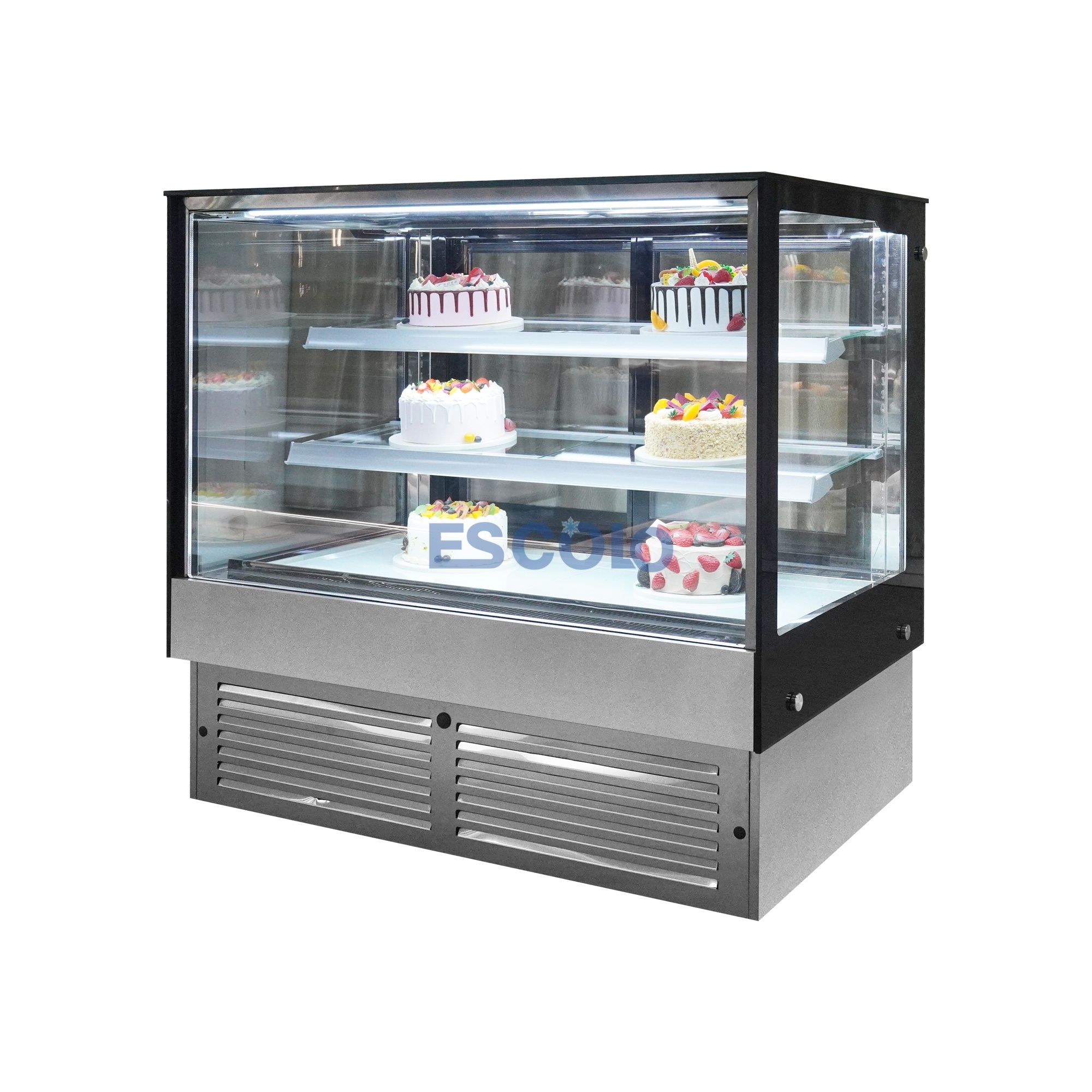 Right Angle Glass Front Cake Showcase with Adjustable Temper Glass Shelves Clear for Cake Showcase