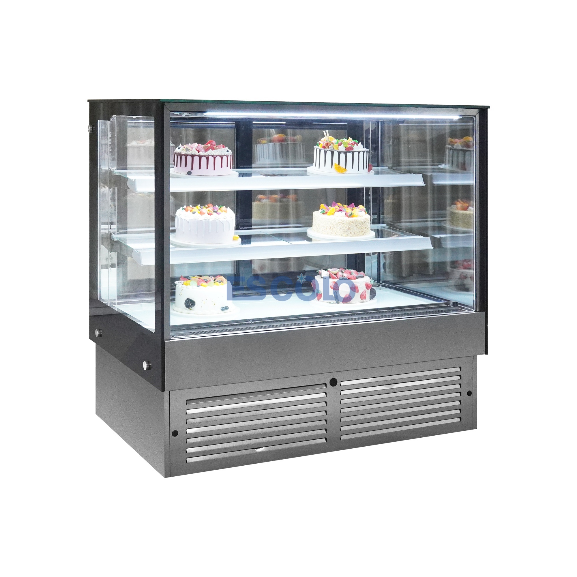 Right Angle Glass Front Cake Showcase with Adjustable Temper Glass Shelves Clear for Cake Showcase