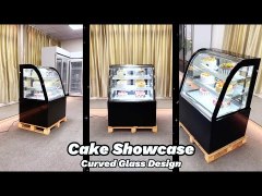 Curved Glass Design Commercial Cake Showcase with Black marble/Stainless Steel Base
