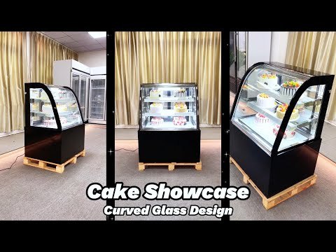 Curved Glass Design Commercial Cake Showcase with Black marble/Stainless Steel Base