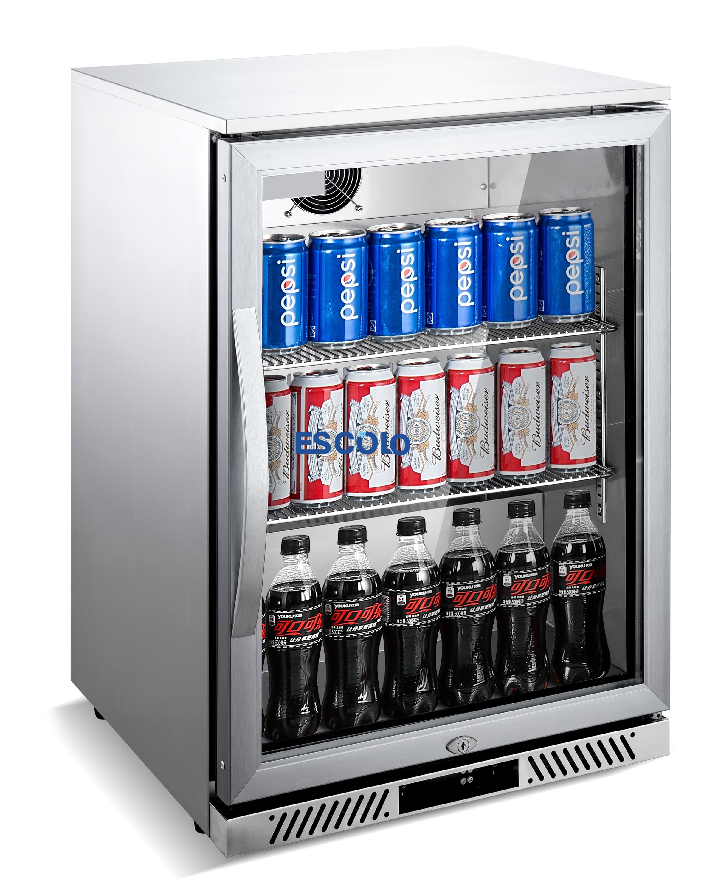 Single Door Commercial Beer Cooler | Compact Silver Beverage Display Refrigerator
