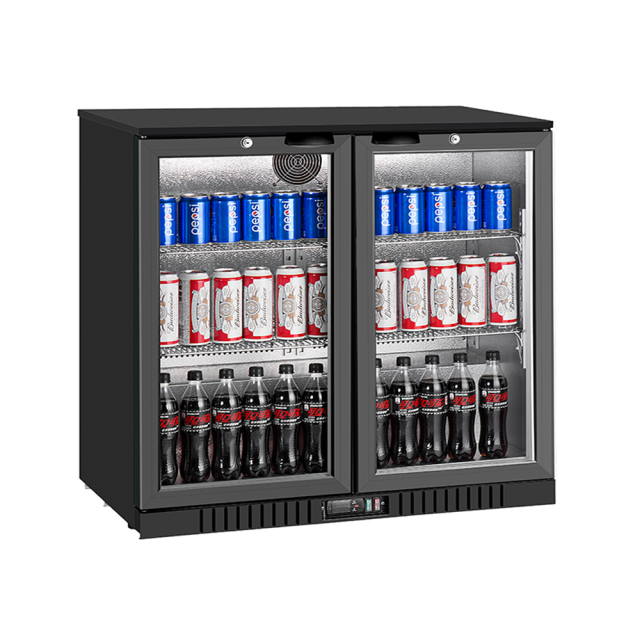 Two Sliding/Hinge Glass Door Painted Steel Back Bar Cooler with 2 layer Adjustable shelves
