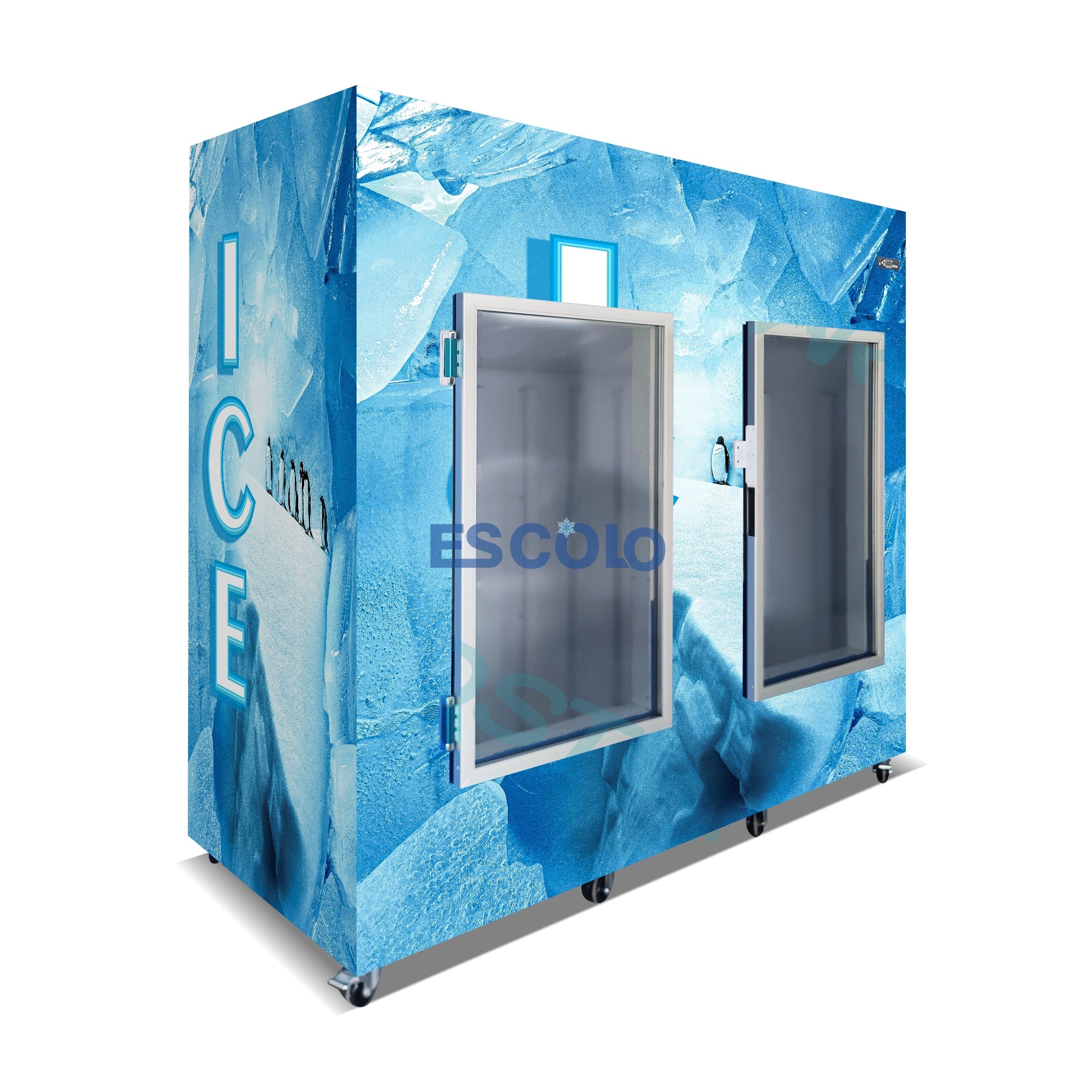 2 Glass Door Ice Storage Freezer | Large Capacity Commercial Ice Storage Cabinet