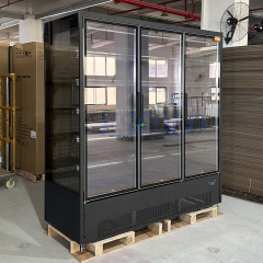 Black Color Painted Steel Open Chiller with Self Closing Glass Door