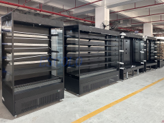 Black Color Painted Steel Open Chiller with Self Closing Glass Door