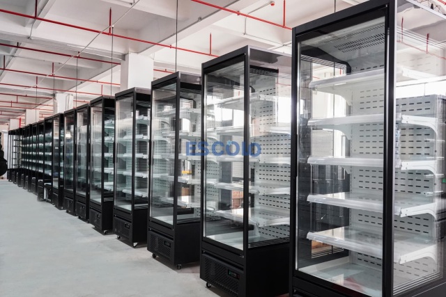 Black Exterior White Interior Sliding Door Open Chiller | Commercial Display Refrigerator
