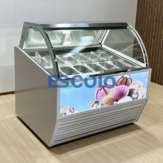 Commercial Ice Cream Freezer with Rectangle or Curved Glass Design Perfect for Ice Cream Showcase