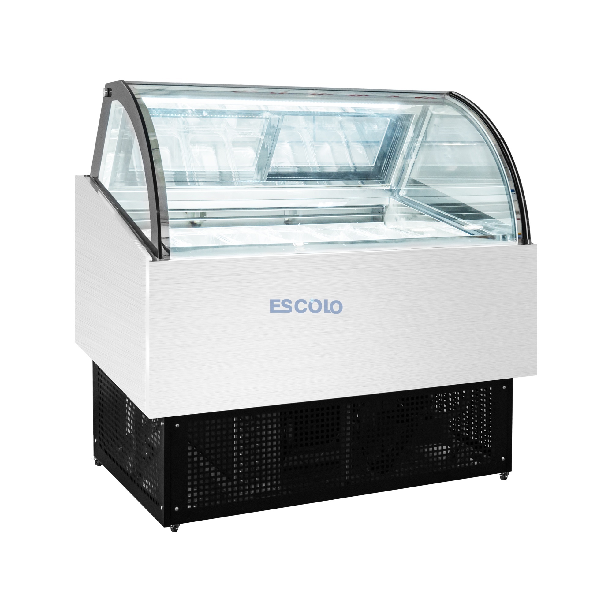Curved Glass Ice Cream Display Freezer with Rear Sliding Doors | Commercial Ice Cream Showcase