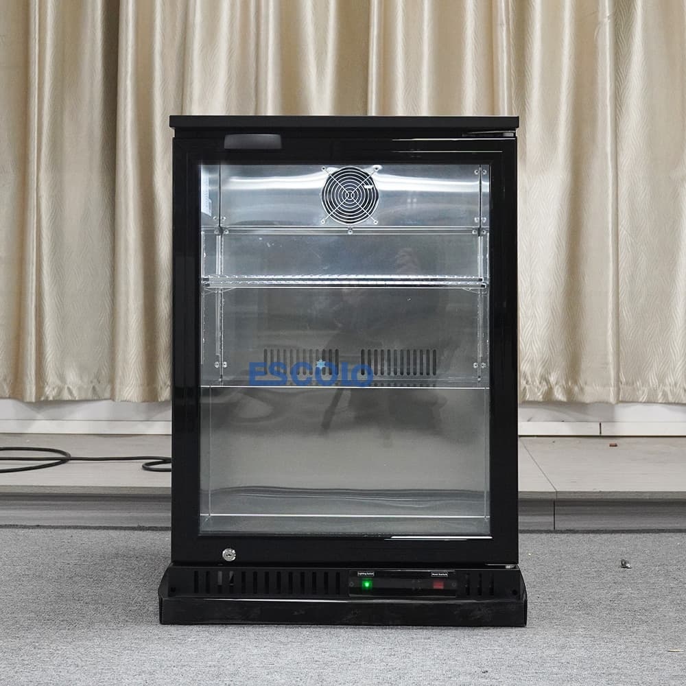 Black  Painted Steel Material Back Bar Cooler with 2 layer Chrome shelves