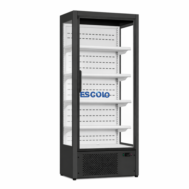 Black Exterior White Interior Sliding Door Open Chiller | Commercial Display Refrigerator
