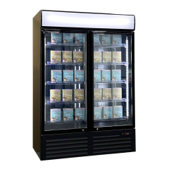 Double Door Commercial Refrigerator Freezer with Lightbox Glass Display Showcase