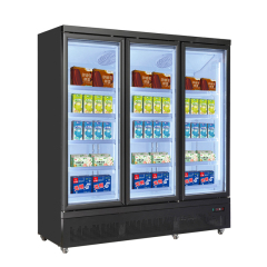 Upright glass door freezer with 1800L capacity offers stable cooling and clear display for commercial use