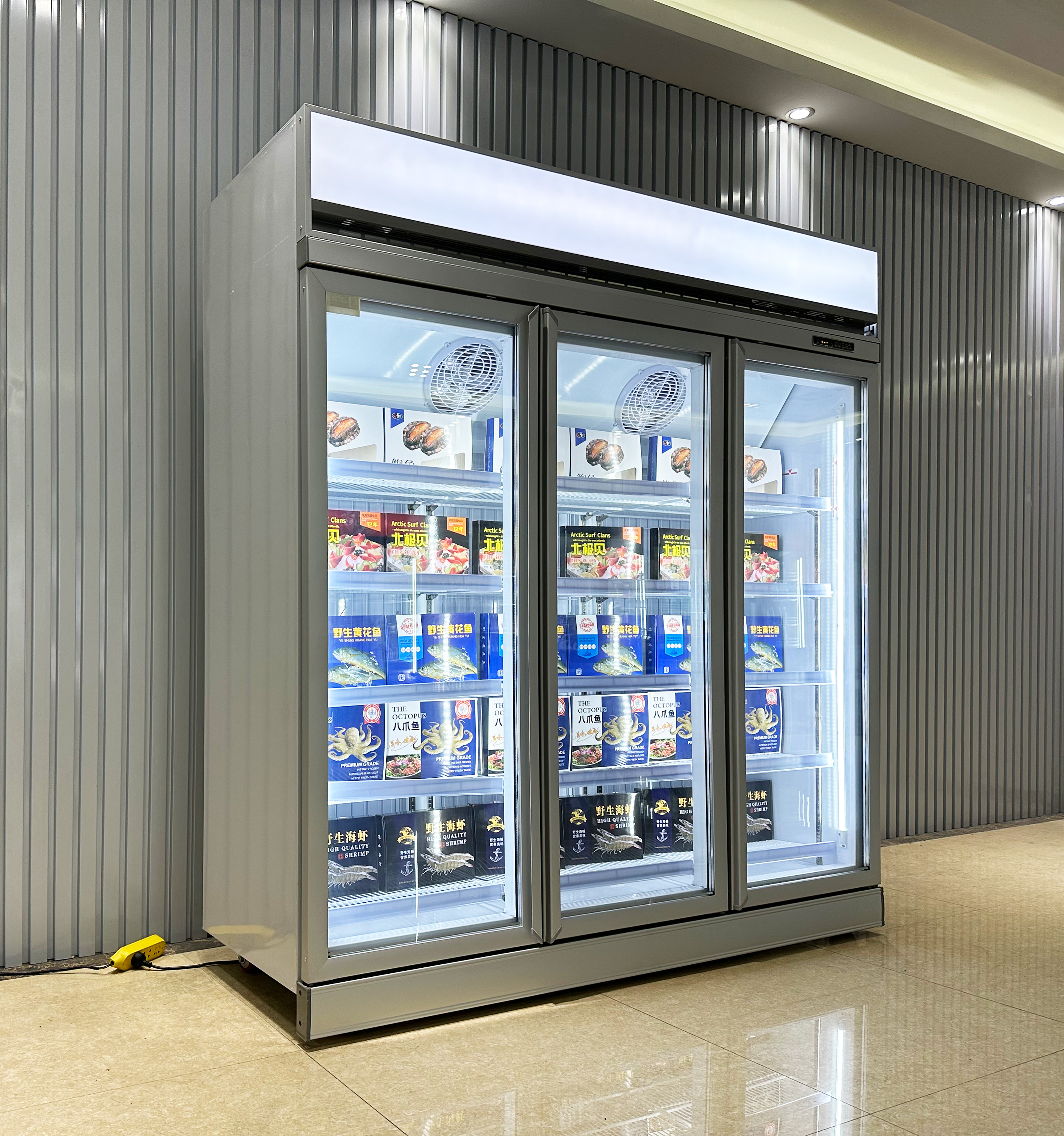 1600L Triple Door Upright Display Freezer for Retail & Supermarkets