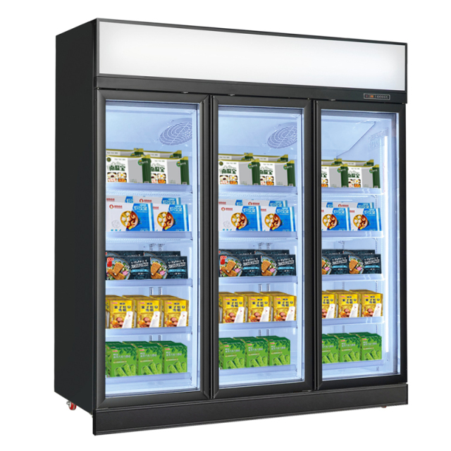 1600L Triple Door Upright Display Freezer with Fan Cooling and Smart Temperature Control for Retail Use