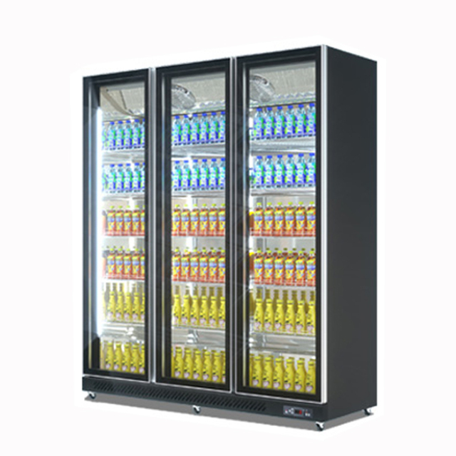 Three Door Glass Door Display Fridge for Beverage Merchandising