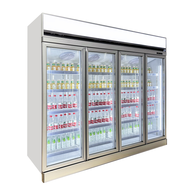 Four Door 2000L Glass Refrigerator Display Showcase Commercial Upright Cooler