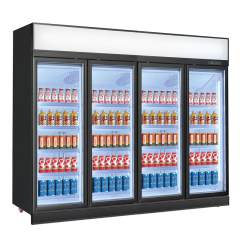 Four Door 2000L Glass Refrigerator Display Showcase Commercial Upright Cooler