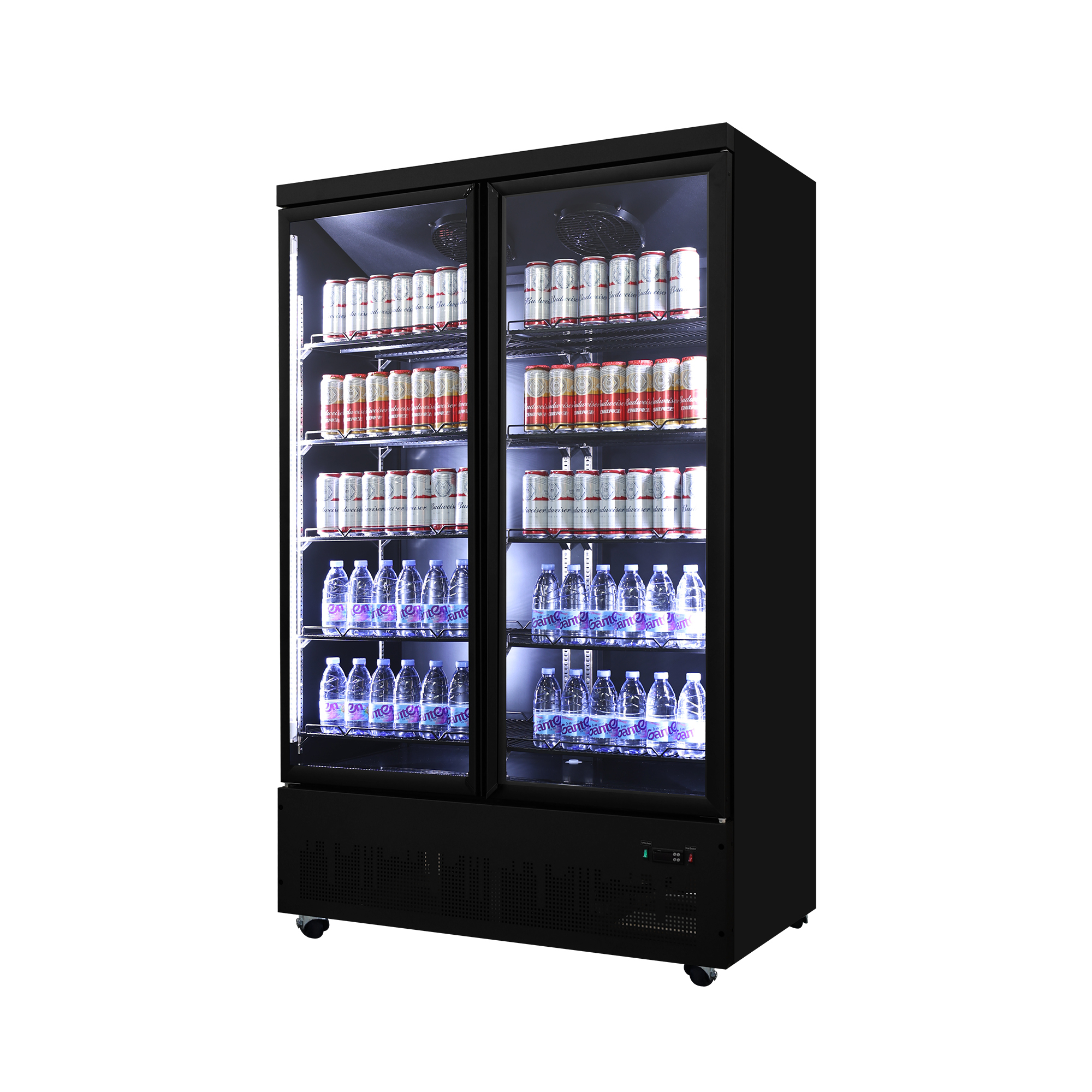 Two Door Commercial Refrigerator for Supermarkets & Retail Display with Fan cooling & LED Lighting