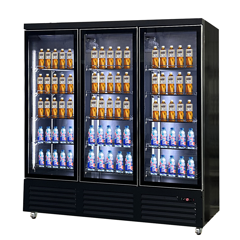 1800L Glass Door Cooler Upright Display Refrigerator for Beverage Retail with LED Fan Cooling