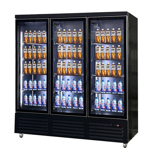 1800L Glass Door Cooler Upright Display Refrigerator for Beverage Retail with LED Fan Cooling