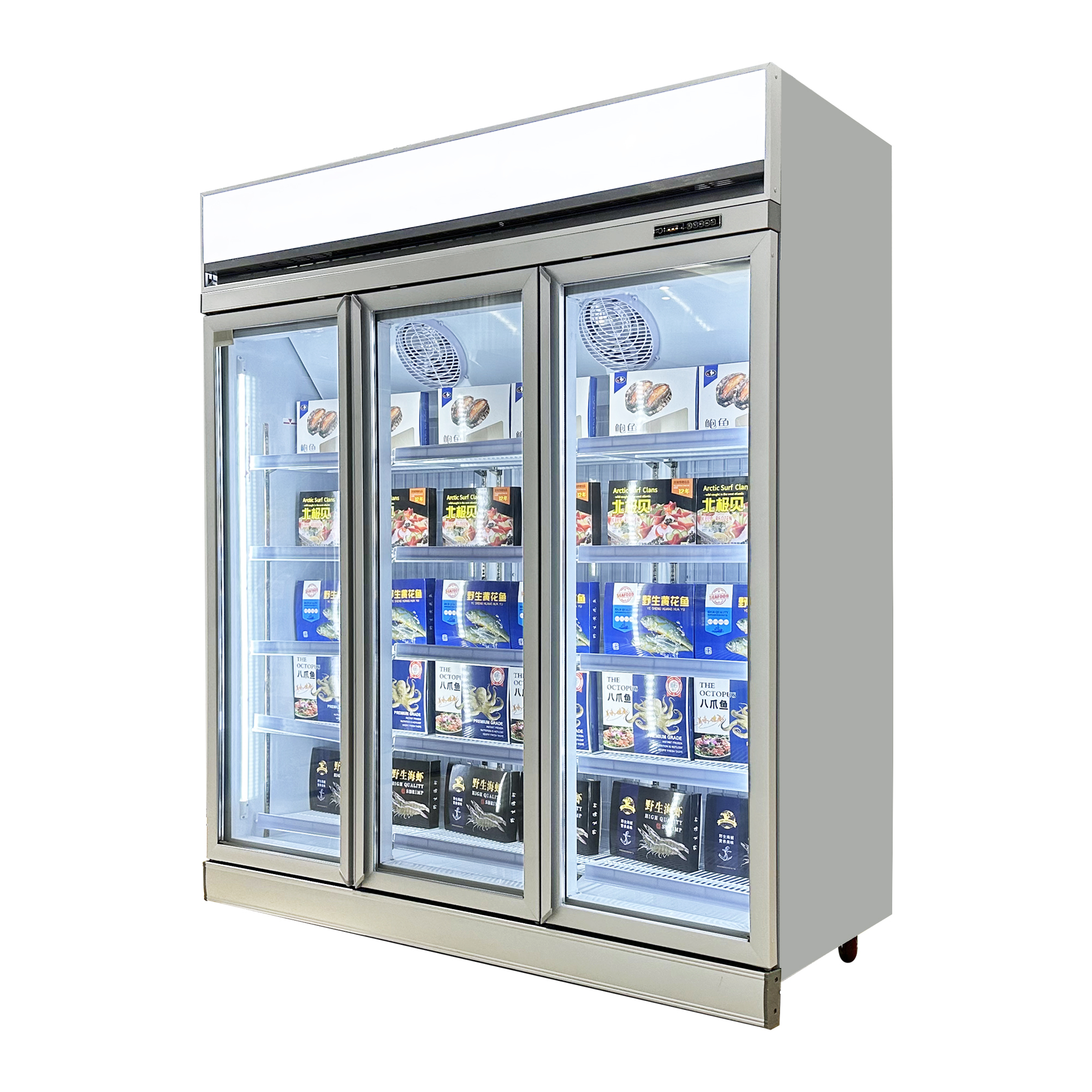 1600L Triple Door Upright Display Freezer for Retail & Supermarkets