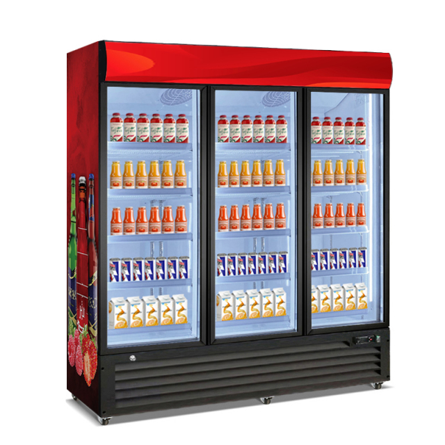 Three Door Glass Beverage Display Fridge for Supermarket Retail Merchandising Cooler