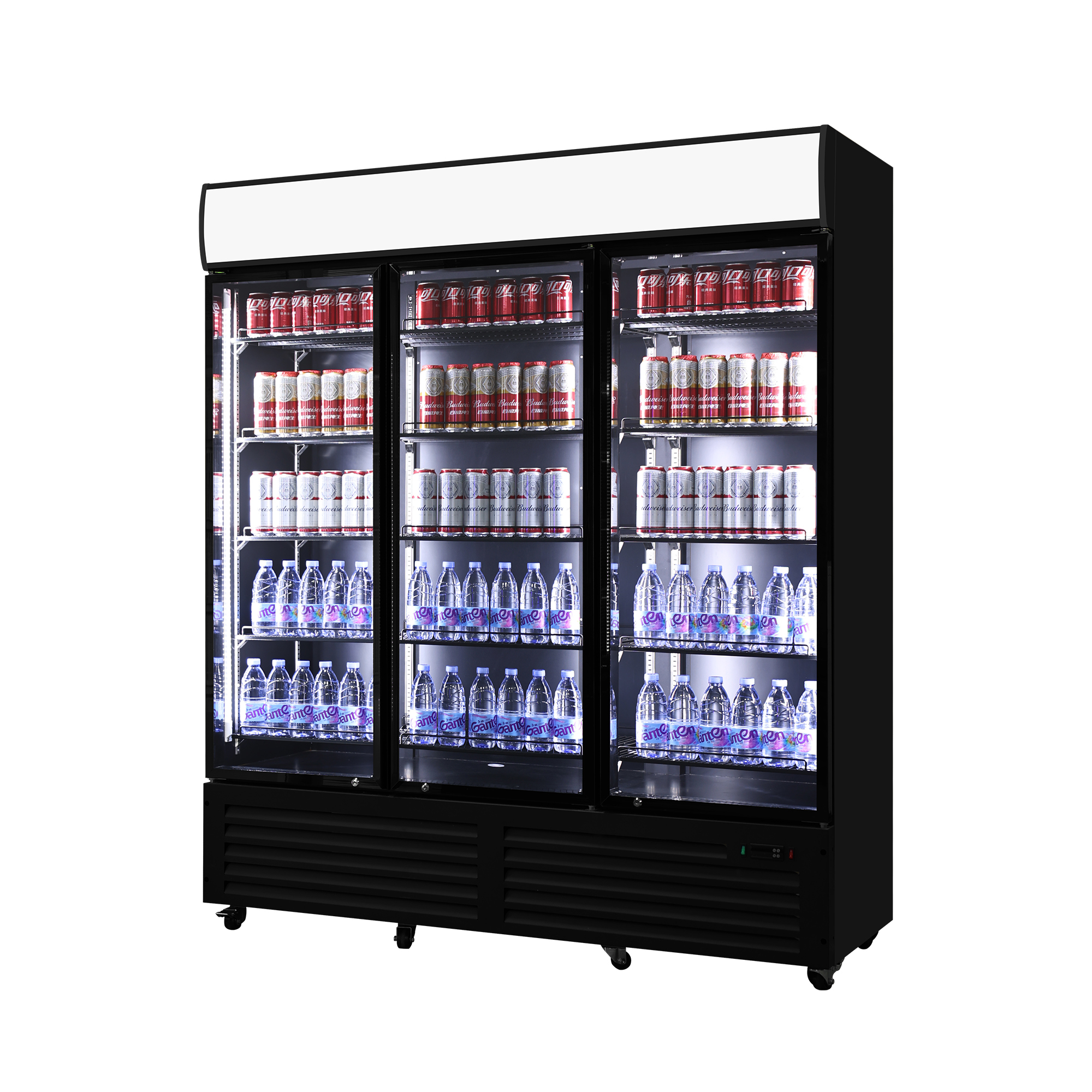 Commercial Upright Beverage Refrigeration Display Unit with Three Glass Doors for Retail Stores