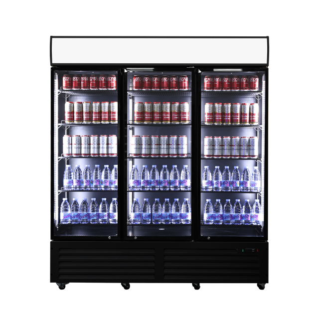 Commercial Upright Beverage Refrigeration Display Unit with Three Glass Doors for Retail Stores