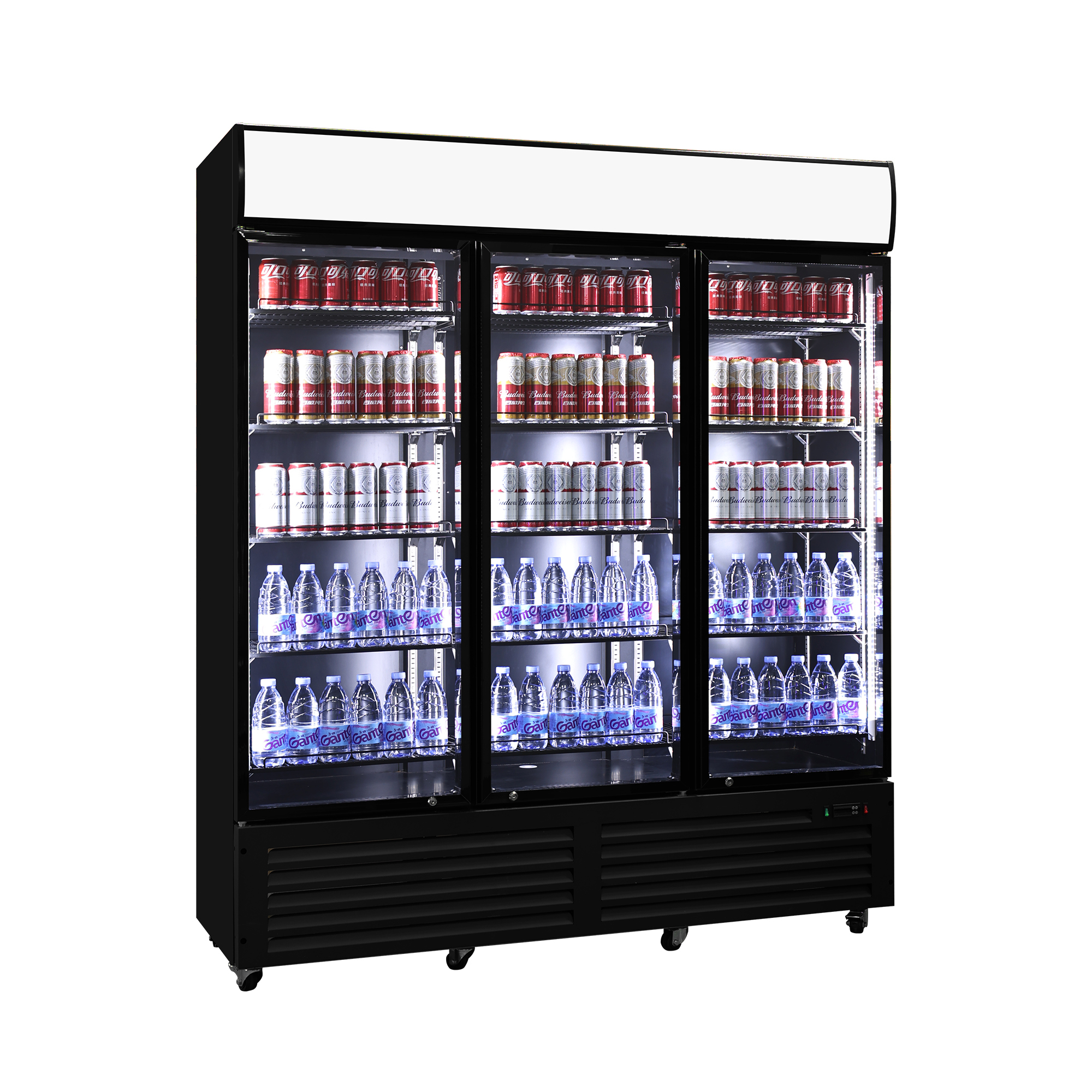 Commercial Upright Beverage Refrigeration Display Unit with Three Glass Doors for Retail Stores