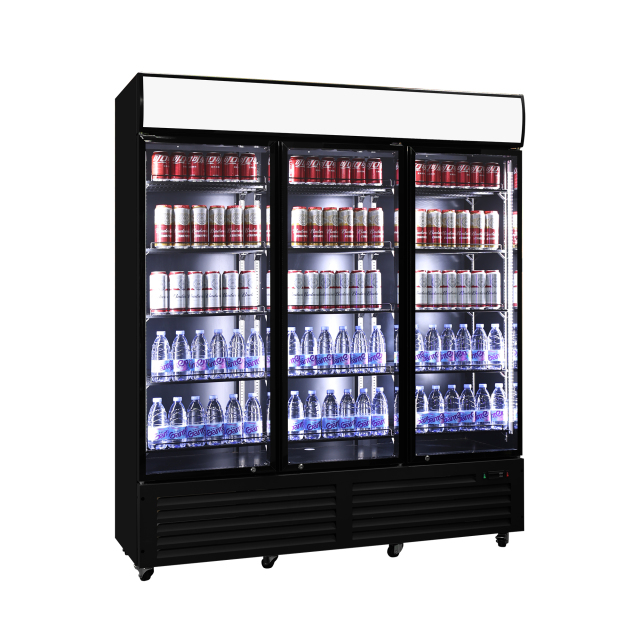 Commercial Upright Beverage Refrigeration Display Unit with Three Glass Doors for Retail Stores