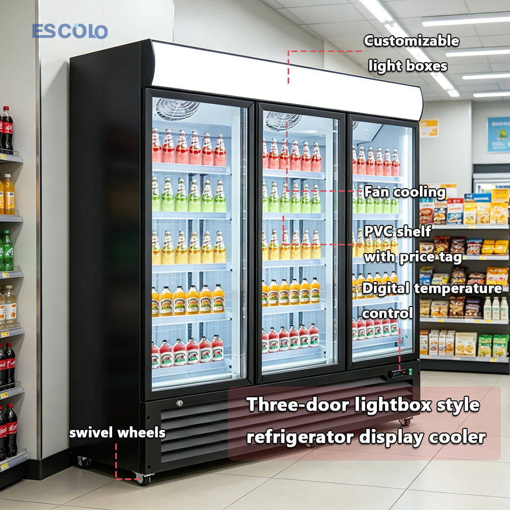 Supermarket Beverage Display Cooler Upright Glass Door Fridge for Retail Merchandising