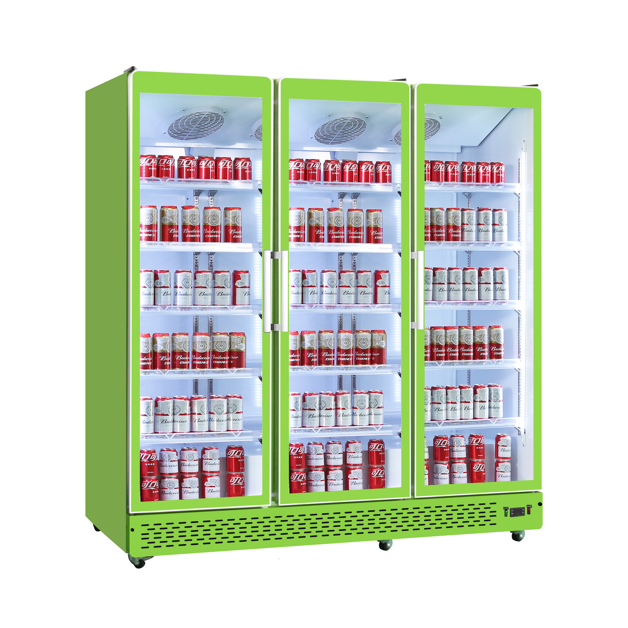 Commercial Beverage Refrigerator with LED Display Triple Glass Door Cooler